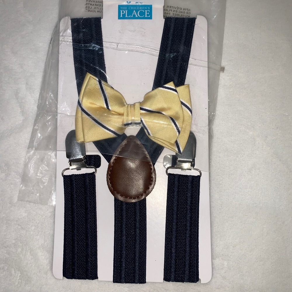 The children's  Place suspenders‎ and bow tie yellow blue new age 6 - 16
